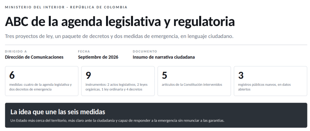 Agenda legislativa del Gobierno.