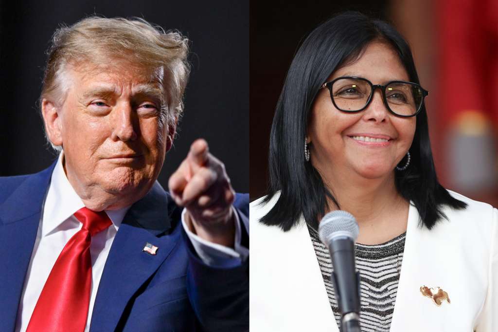 AME9418. BOGOTÁ (COLOMBIA), 21/09/2026.- Combo de fotografías de archivo del presidente de Estados Unidos, Donald Trump (i), y de la presidenta encargada de Venezuela, Delcy Rodríguez, quienes se reunirán este martes por primera vez en persona, más de ocho meses después de la operación militar en la que fue capturado el ahora depuesto gobernante Nicolás Maduro, actualmente detenido en una prisión. EFE/ Albert Pena/ Ronald Peña R/ ARCHIVO
