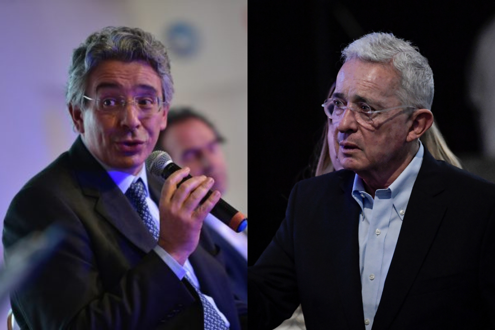 El senador Enrique Gómez y el expresidente Álvaro Uribe.