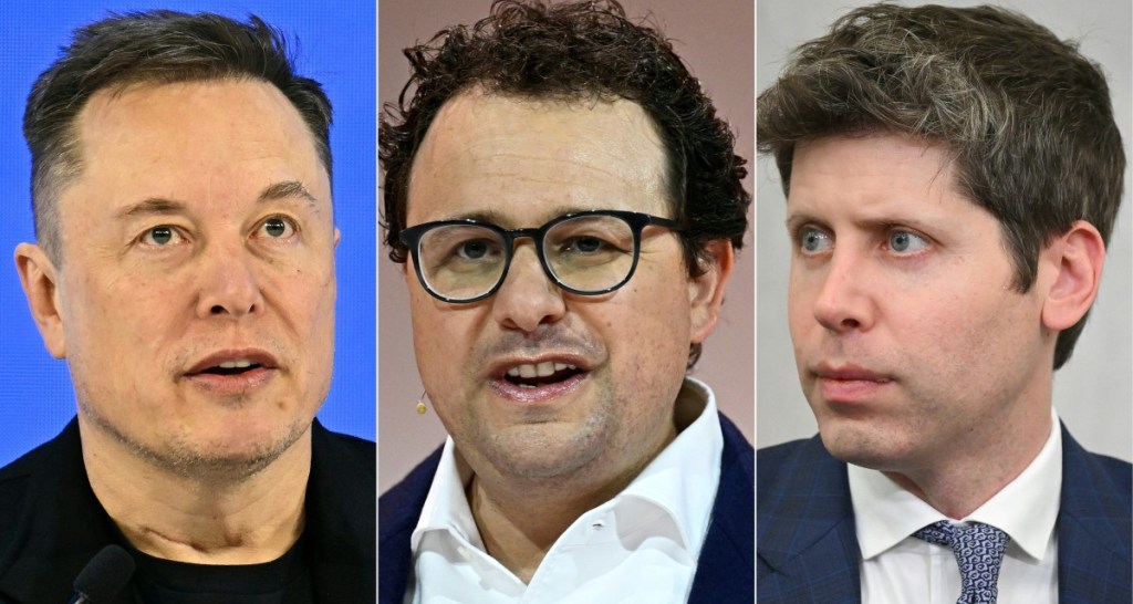 (COMBO) This combination of pictures created on September 12, 2026 shows (L/R) Elon Musk in Davos on January 22, 2026, Dario Amodei, co-founder and CEO of Anthropic, in Paris, on May 22, 2024, and OpenAI CEO Sam Altman in Washington, DC, on July 22, 2025.