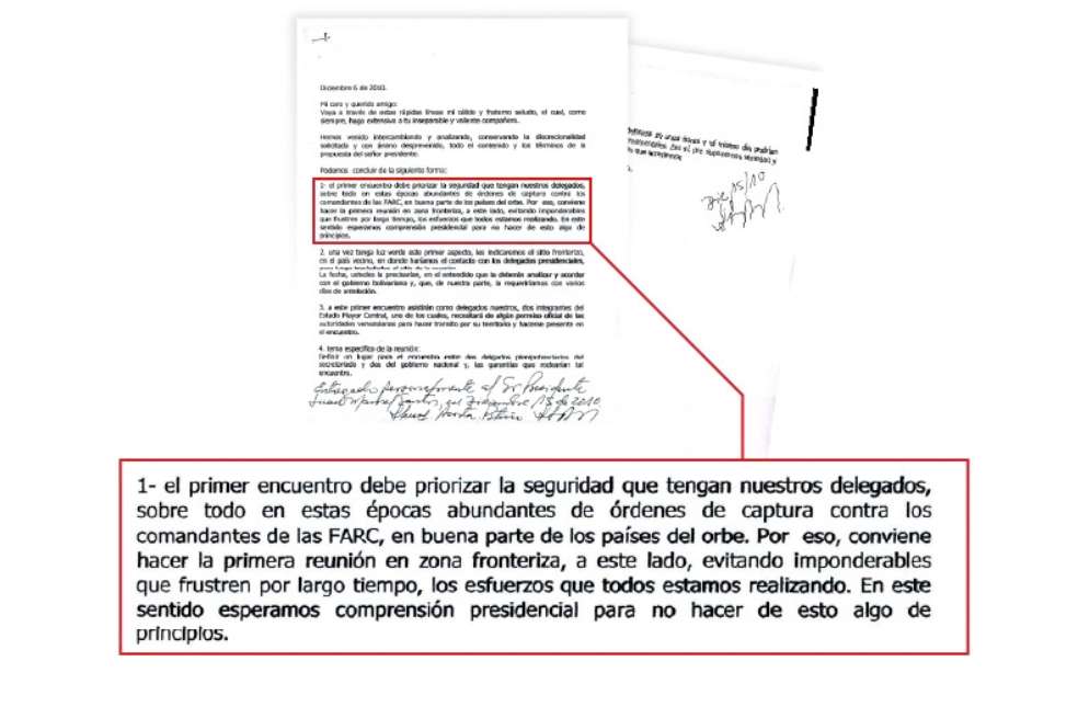 Carta de Jorge Torres Victoria (Pablo Catatumbo) al facilitador Henry Acosta Patiño, donde aceptan la inclusión de Noruega como garante y facilitador del transporte y confirman la presencia de dos delegados del Secretariado en encuentro secreto con Santos.