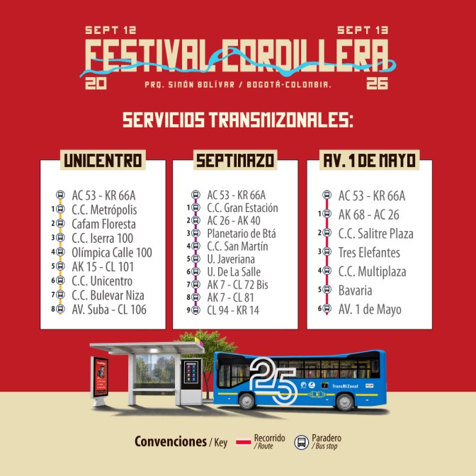 Rutas del SITP habilitadas para el Festival Cordillera