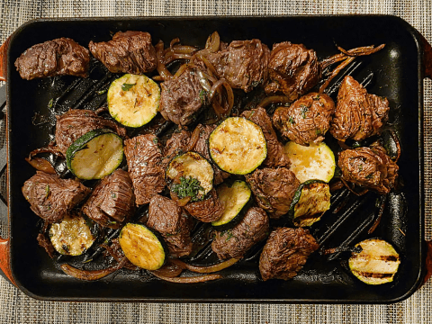 Puntas de lomo salteadas con cebolla y zucchini fácil