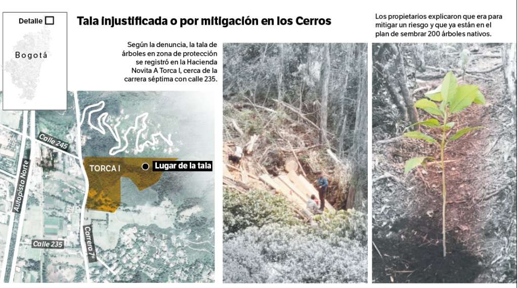 Actualmente se libra un pleito por la tala de árboles en los Cerros Orientales. Mientras los denunciantes hablan de deforestación en dos hectáreas, los dueños de la propiedad explicaron que fueron 40 eucaliptos deteriorados, porque representaban un riesgo.