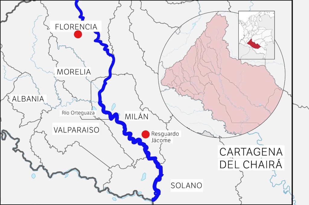 Ubicación del resguardo indígena coreguaje de Jácome en el Caquetá.