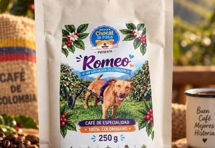 Romeo, el perro que no podía caminar y ahora tiene una marca de café para ayudar a otros