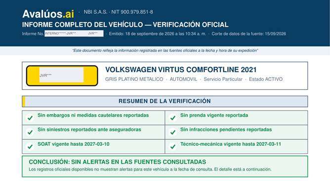 De las placas verificadas en la plataforma durante 2026, el 70 % presentó al menos una alerta: siniestros no declarados, prendas vigentes o embargos