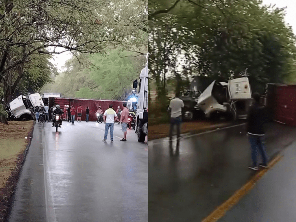 La tractomula quedó atravesada sobre los dos carriles de la vía Ibagué-Honda, provocando el cierre total en el sector Miravalle.