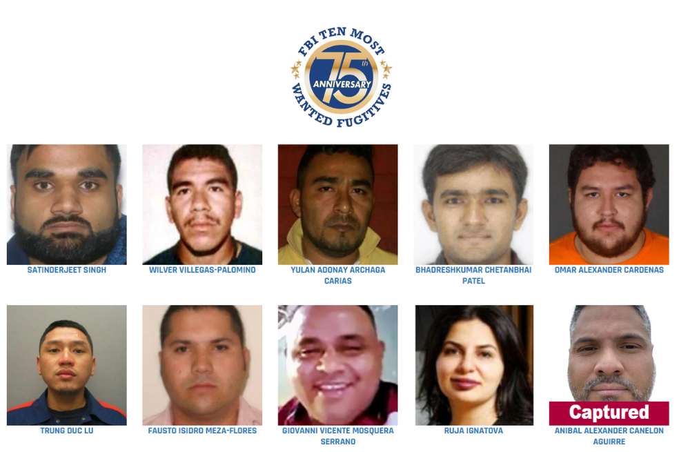 Nueve personas siguen prófugas en la lista de los más buscados del FBI, entre ellas un colombia.