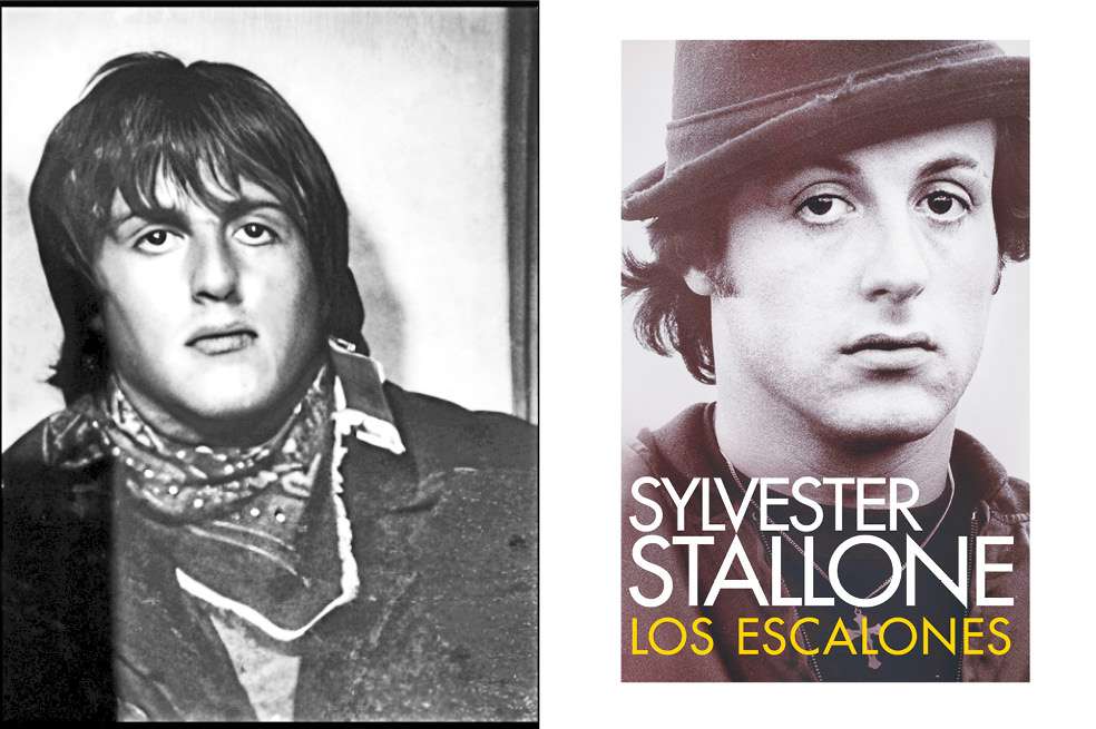 Sylvester Stallone en la foto que se tomó para su primer “casting”. A la derecha, la portada de las memorias que se publican en Colombia. / Cortesía Penguin