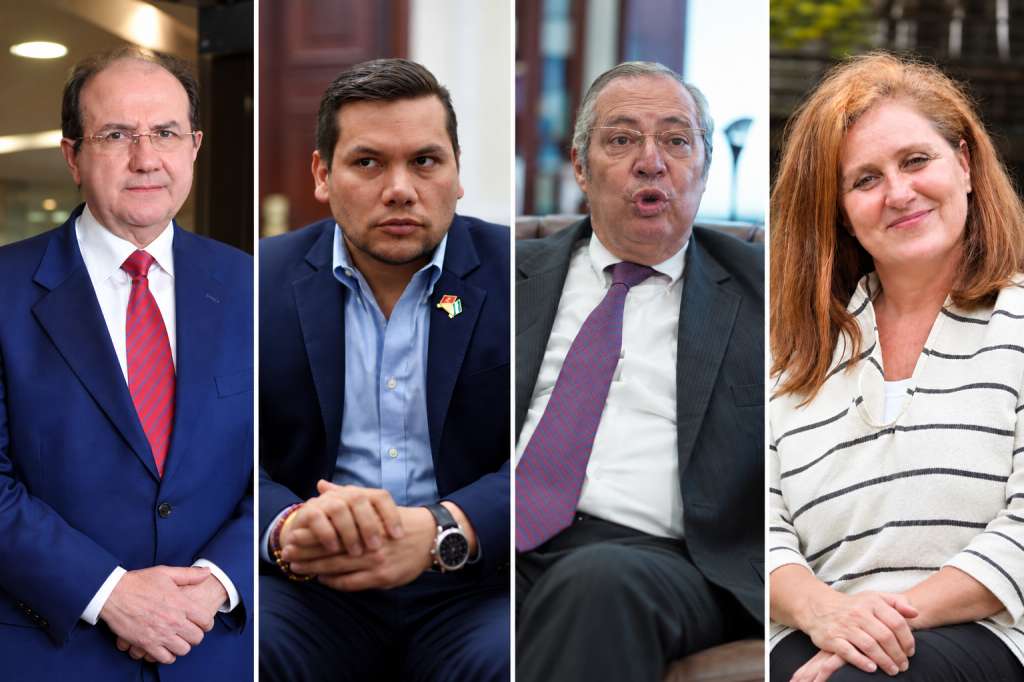 De izquierda a derecha: José Leonidas Bustos, Andrés Calle, Iván Name y Eva Ferrer. Algunos de los protagonistas de las noticias judiciales de la semana.
