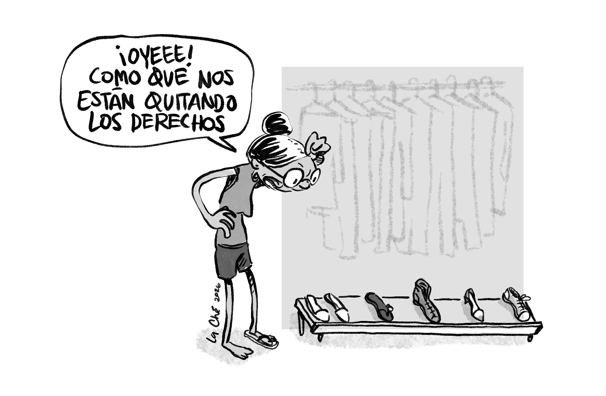 Caricatura de La Ché que advierte que nos están quitando los derechos en Colombia.