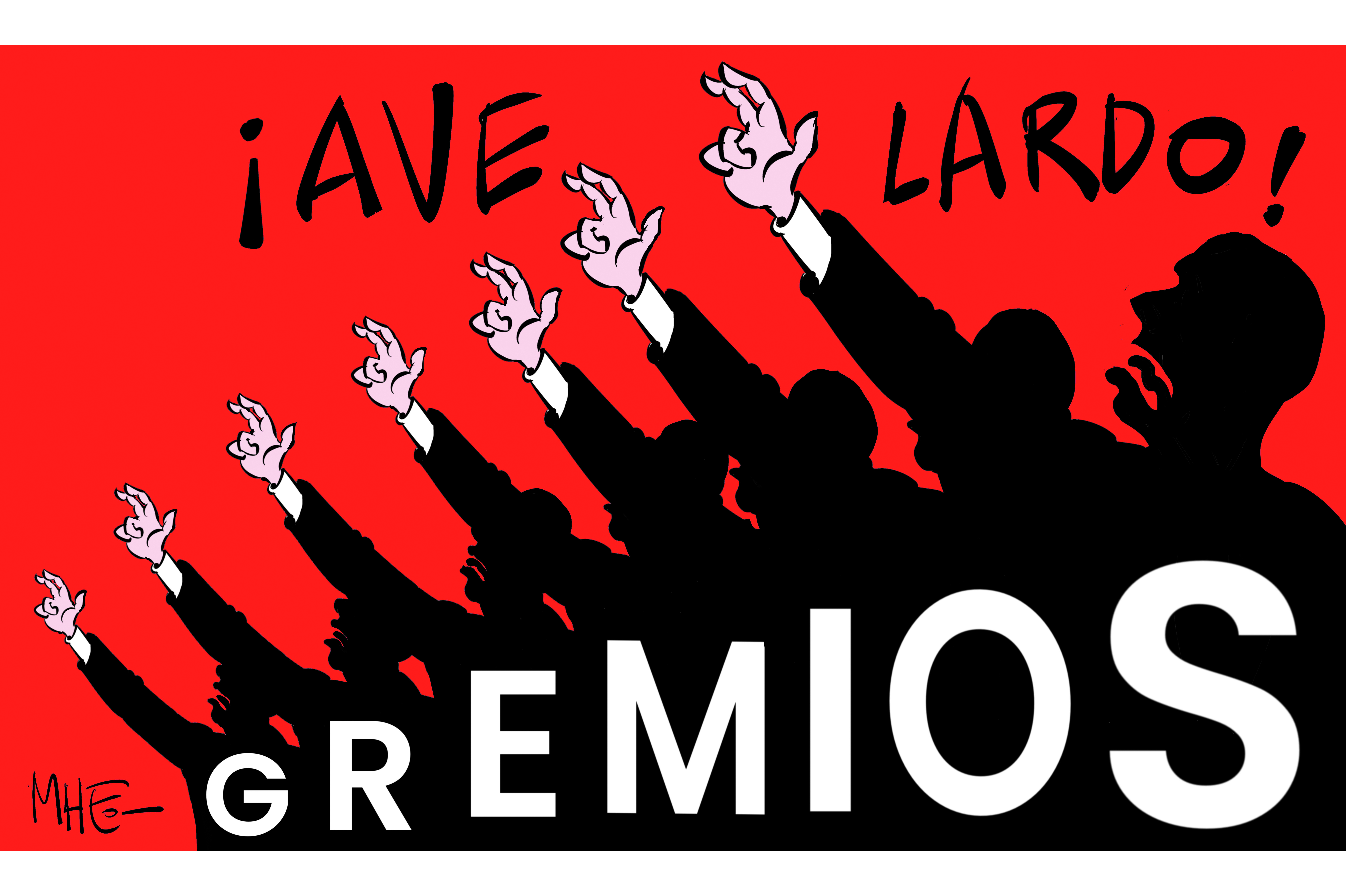 Caricatura de Mheo sobre la manera en que los gremios del país están respondiendo al Gobierno de Abelardo de la Espriella. 