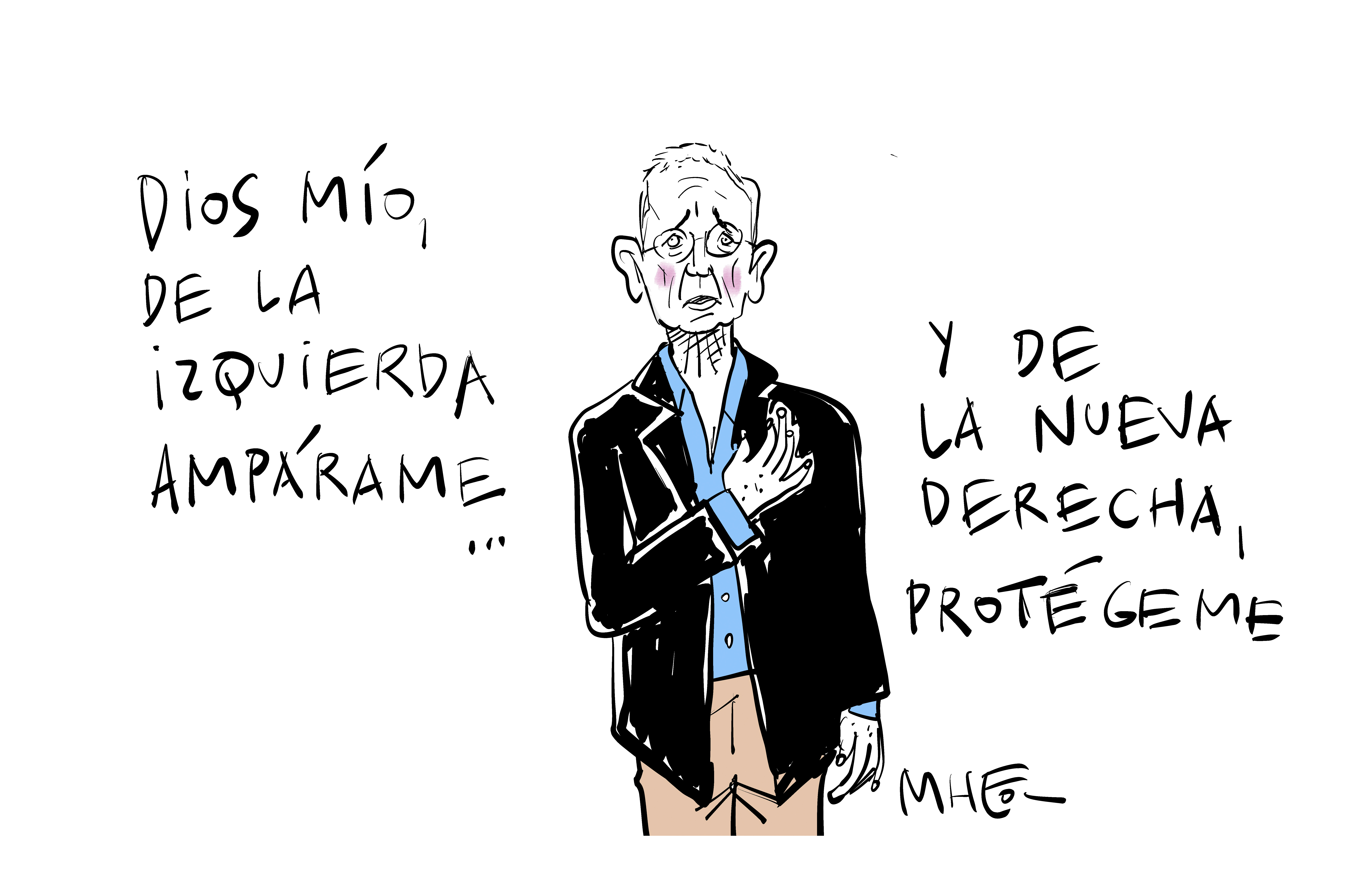 Mheo hace una caricatura sobre la nueva "encrucijada del alma" de Álvaro Uribe: entre la izquierda petrista y la nueva derecha abelardista.