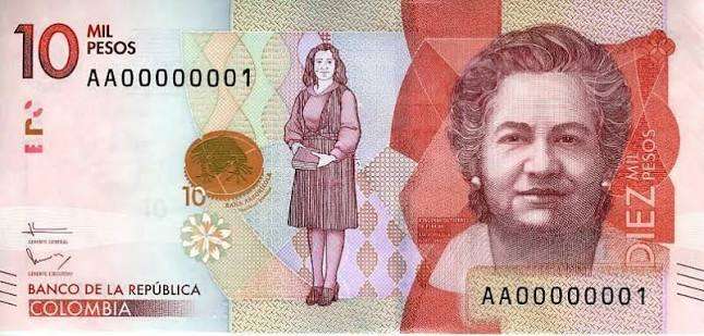 Virginia Gutiérrez de Pineda en el billete de COP 10.000.