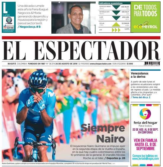 Las portadas de El Espectador que marcaron la carrera de Nairo Quintana.
