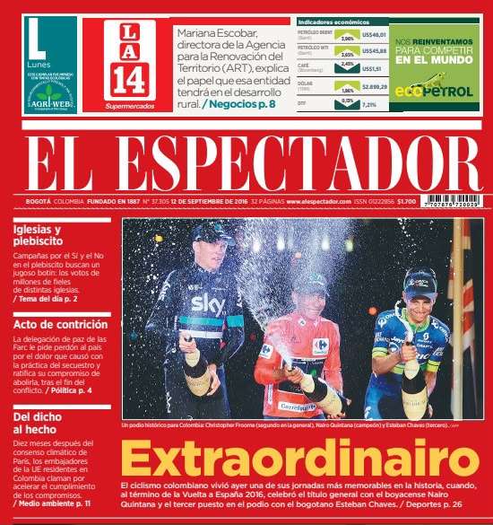 Las portadas de El Espectador que marcaron la carrera de Nairo Quintana.