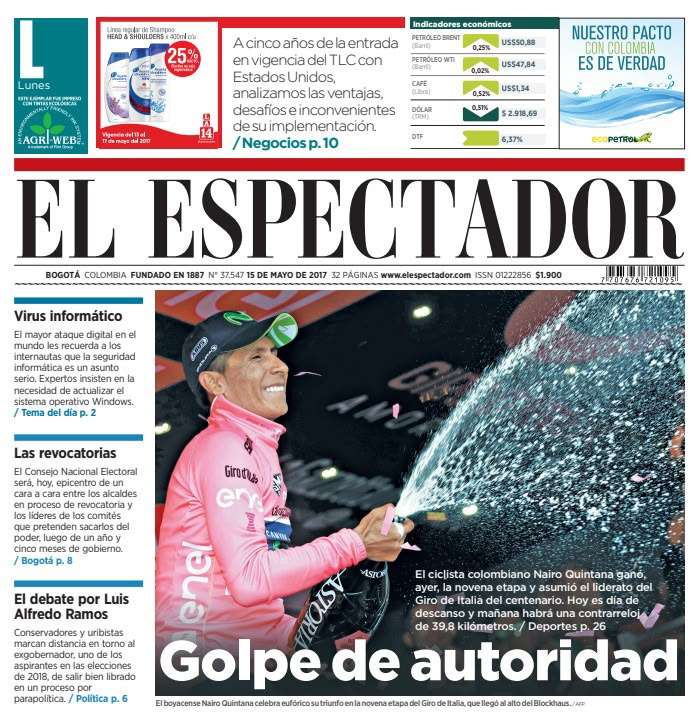 Las portadas de El Espectador que marcaron la carrera de Nairo Quintana.