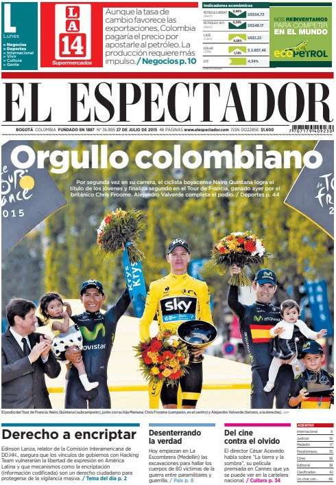 Las portadas de El Espectador que marcaron la carrera de Nairo Quintana.
