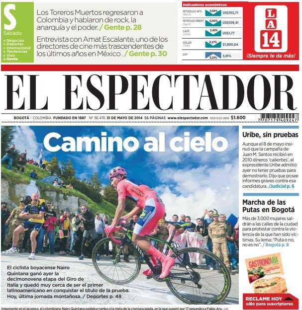 Las portadas de El Espectador que marcaron la carrera de Nairo Quintana.