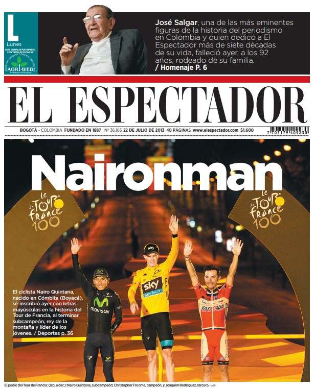 Las portadas de El Espectador que marcaron la carrera de Nairo Quintana.