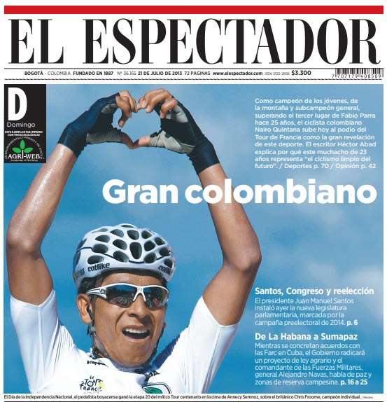 Las portadas de El Espectador que marcaron la carrera de Nairo Quintana.