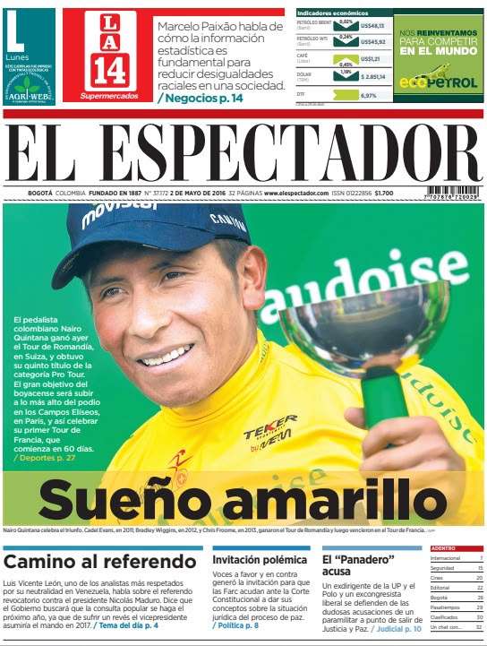 Las portadas de El Espectador que marcaron la carrera de Nairo Quintana.