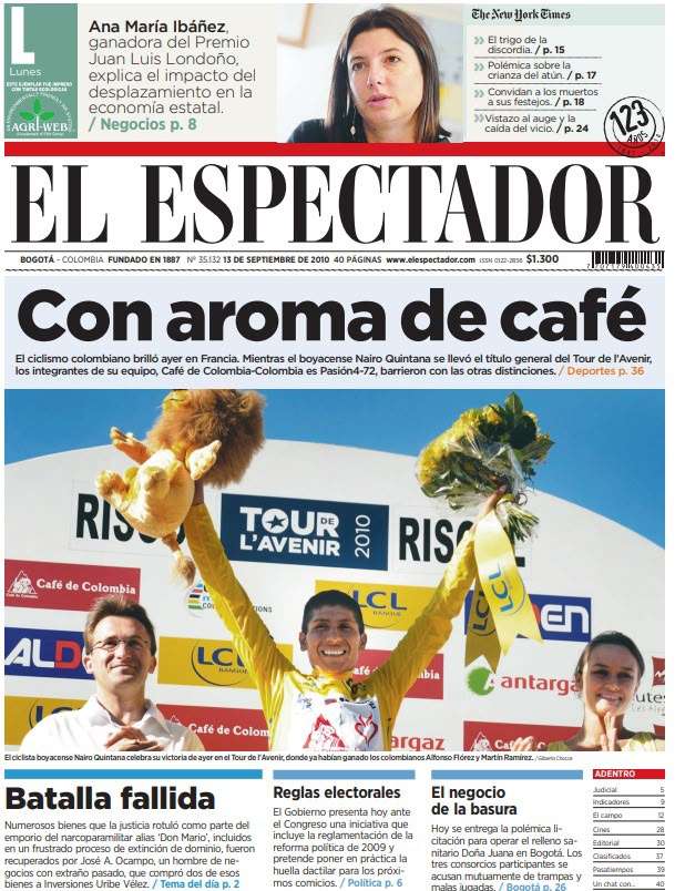 Las portadas de El Espectador que marcaron la carrera de Nairo Quintana.