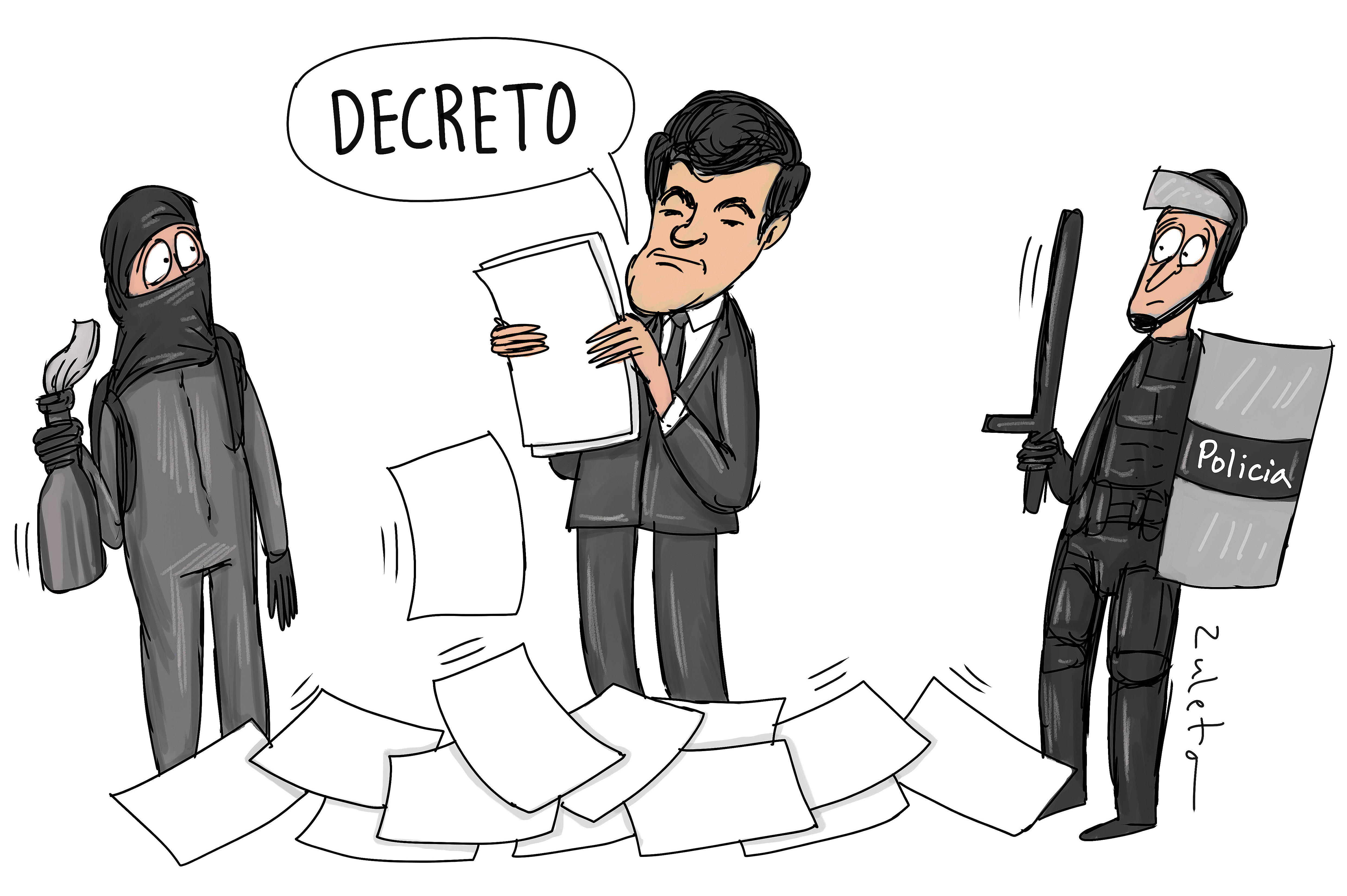 Decreto protestas, caricatura de Zuleta