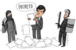 Decreto protestas, caricatura de Zuleta