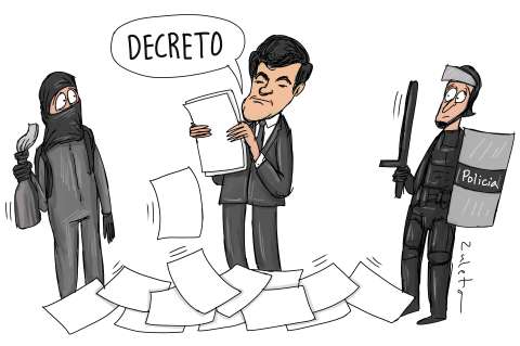 Decreto protestas, caricatura de Zuleta