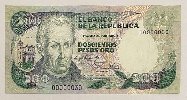 Imagen de José Celestino Mutis en el billete de COP 200.