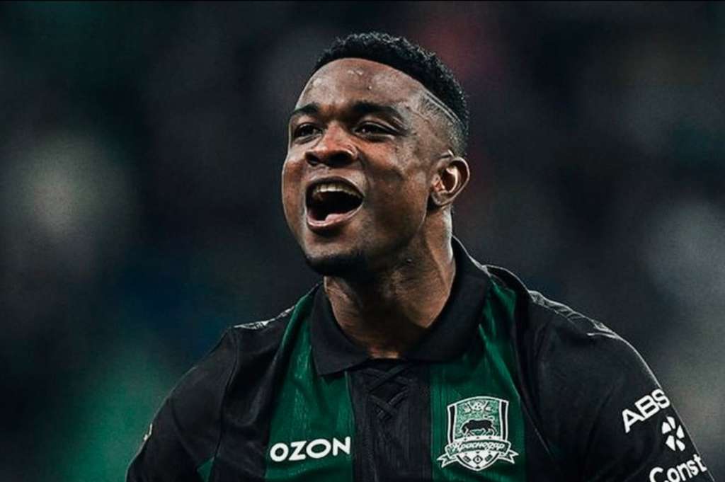 Jhon Córdoba celebra en Rusia.