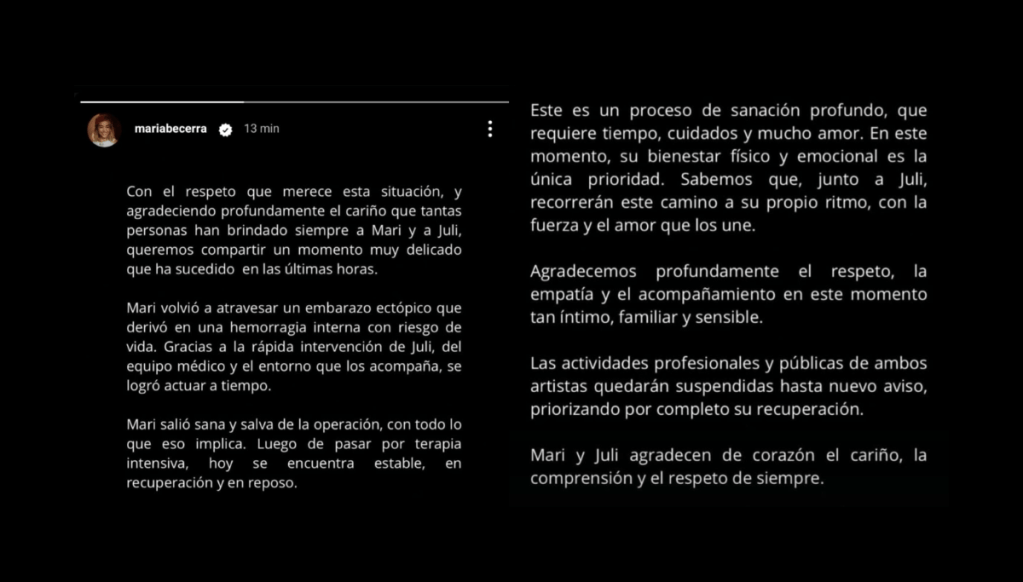 María Becerra, operada de urgencia por “hemorragia interna con riesgo de vida”