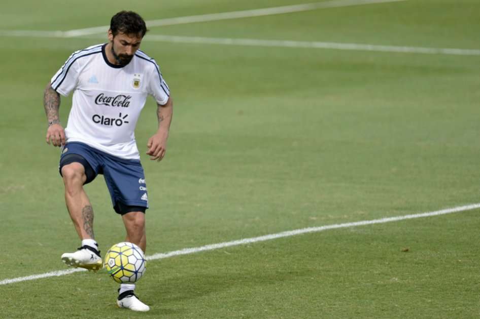 Ezequiel Lavezzi, durante un entrenamiento de la selección Argentina. / AFP