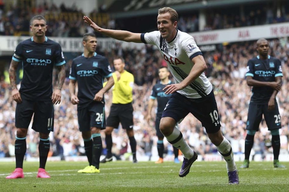 Harry Kane celebra uno de los goles del Tottenham en la goleada contra el Manchester City. Foto: AFP