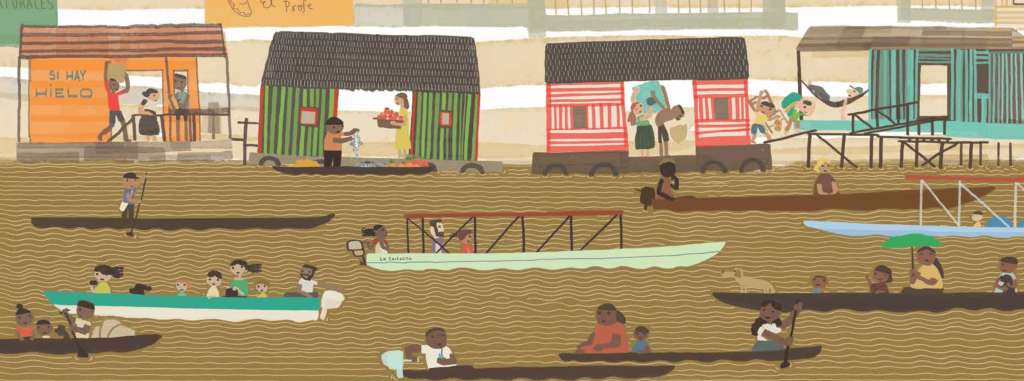 Imagen de "En un río", un libro que cuenta el lento paso de un habitante ribereño que, empujando su canoa, devela maravillas y muestra todas las incidencias y dificultades de estar en la zona que atraviesa.