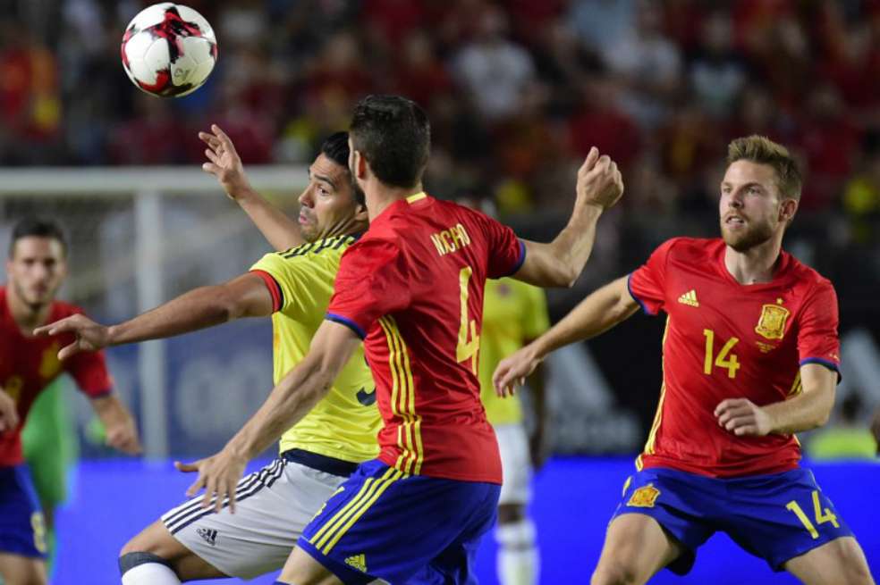 Radamel Falcao García convirtió, este miércoles en Murcia, el segundo tanto de Colombia. / AFP