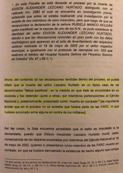 Este es el fallo del Consejo de Estado, que favorece a la familia Lezcano y ordena a una conciliación con el Ministerio de Defensa)