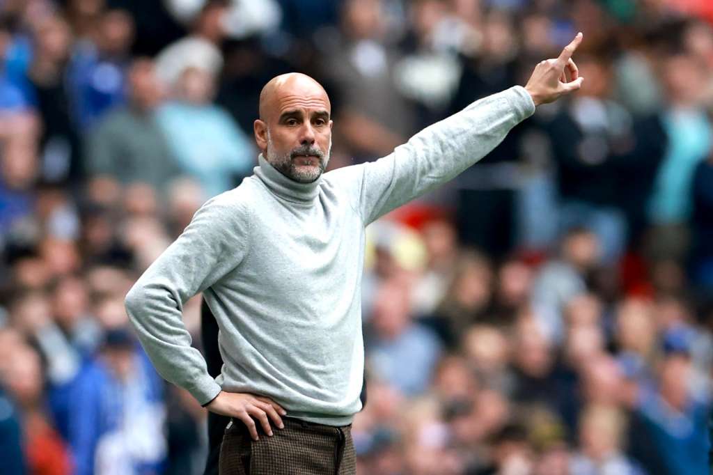 LONDON (United Kingdom), 16/05/2026.- Manchester City's manager Pep Guardiola reacts during the English FA Cup final match Chelsea FC against Mancheseter City, in London, Britain, 16 May 2026. (Reino Unido, Londres) EFE/EPA/NEIL HALL EDITORIAL USE ONLY. No use with unauthorized audio, video, data, fixture lists, club/league logos, 'live' services or NFTs. Online in-match use limited to 120 images, no video emulation. No use in betting, games or single club/league/player publications.
