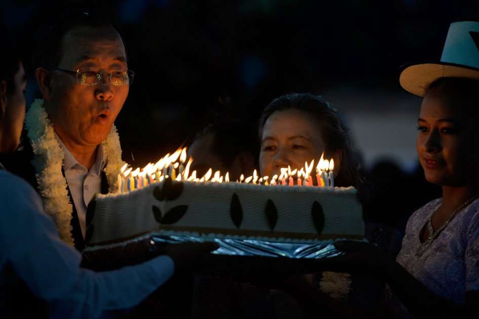 Ban Ki Moon festeja sus 70 años en Bolivia.