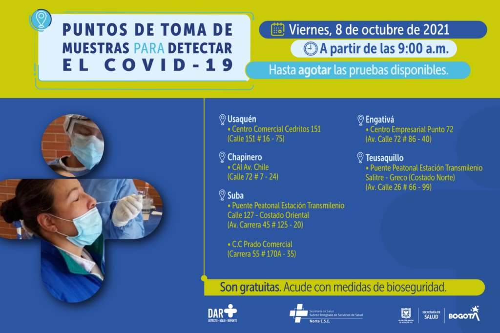 Estos son los puestos de pruebas Covid-19 para este viernes en Bogotá
