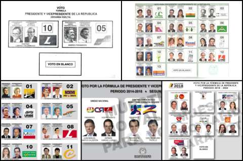 Los tarjetones con los que Colombia ha votado a la presidencia en 28 años