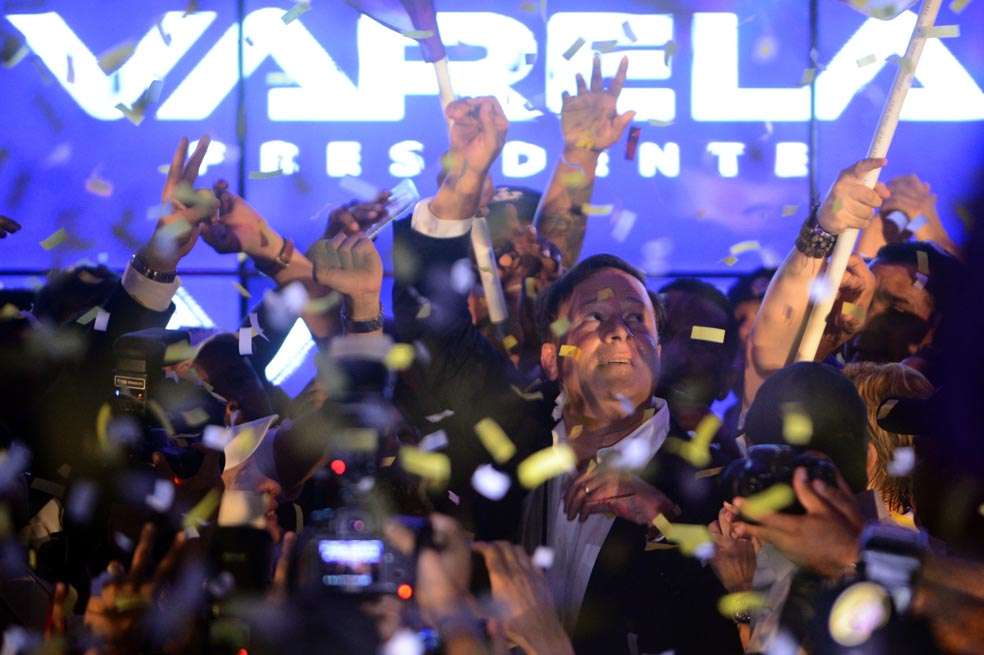Juan Carlos Varela durante la celebración en su sede de campaña. / AFP