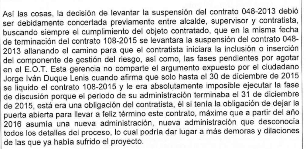 Captura de pantalla de la decisión de la Contraloría en primera instancia.