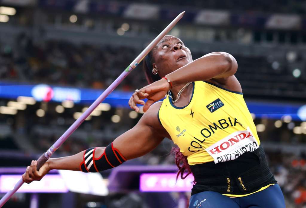 TOKYO (Japan), 20/09/2025.- Flor Deniz Ruiz Hurtado of Colombia competes in the Women's Javelin Throw final at the World Athletics Championships 2025 in Tokyo, Japan, 20 September 2025. (Mundial de Atletismo, Japón, Tokio) EFE/EPA/ALEX PLAVEVSKI