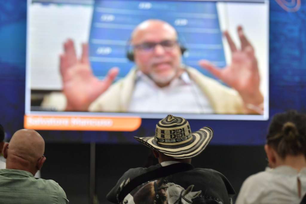 Exlíder de las Autodefensas Unidas de Colombia, durante la audiencia virtual que duró cuatro días, en Montería, en la que contestó un extenso cuestionario de la JEP sobre su versión de la guerra en Colombia.