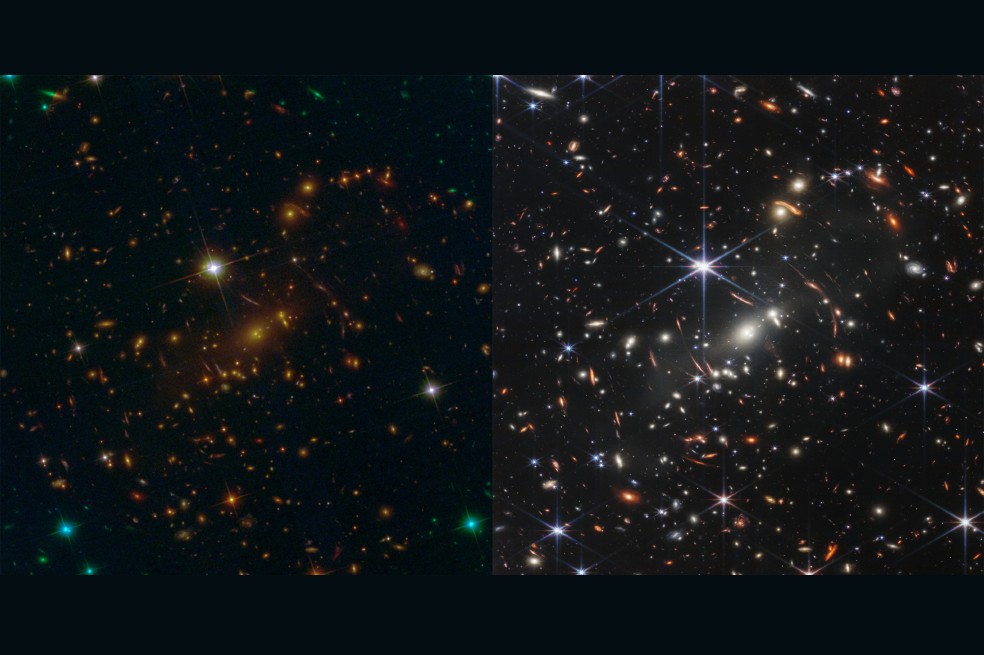 El cúmulo de galaxias SMACS 0723 está repleta de detalles. Sin embargo, en la primera imagen, tomada con la Hubble, no se pueden observar.