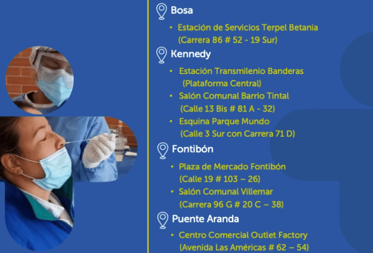Puntos para realizarse la prueba Covid-19 gratis en Bogotá