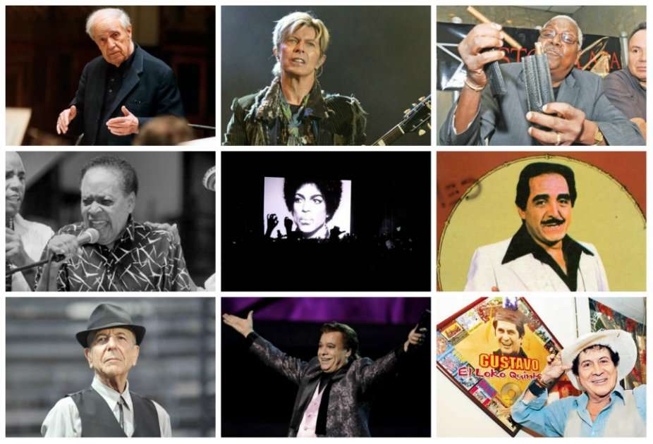 Pierre Boulez, David Bowie, "Chocolate" Armentero, Eliseo Herrera, Prince, Nelson Pinedo, Leonard Cohen, Juan Gabriel, Gustavo "Loko" Quintero fueron algunos que nos dejaron en el 2016. /AFP - EFE - Archivo